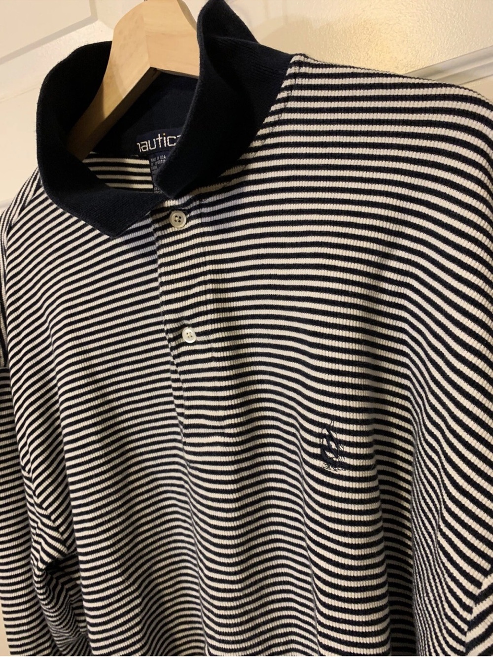 Nautica Women's Sz XL Cotton Half Shirt Mid Drift Striped Top Navy White Rare
